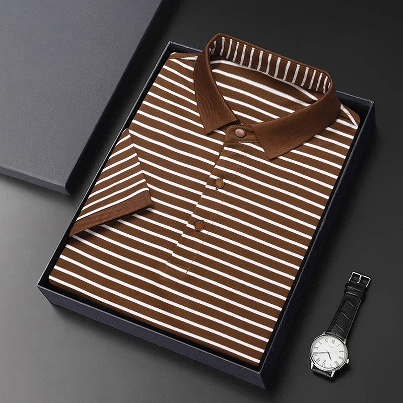 Classic Black & White Striped Polo T-Shirt