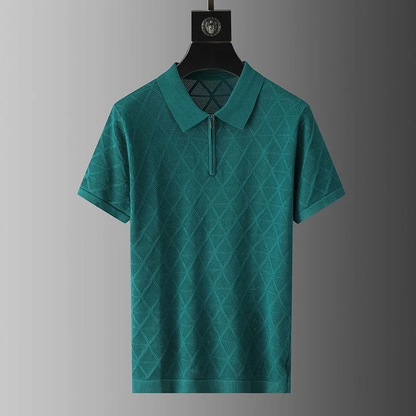 Premium Textured Zip-Collar Knit Polo T-Shirt