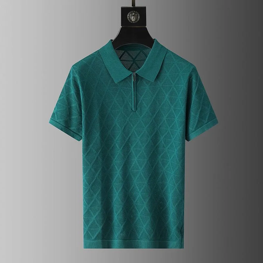 Premium Textured Zip-Collar Knit Polo T-Shirt