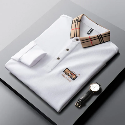 Royal Blue Polo Shirt with Signature Check Collar