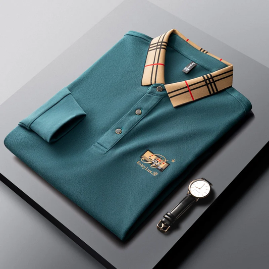 Royal Blue Polo Shirt with Signature Check Collar