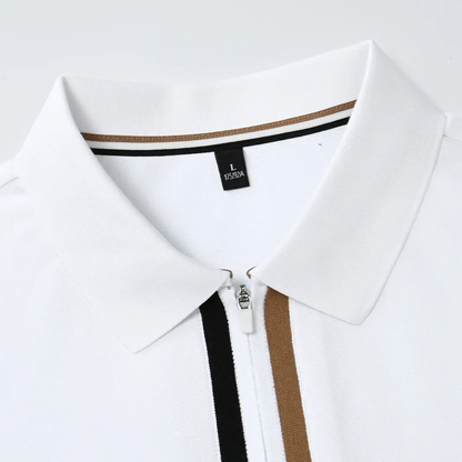 Premium Zip-Collar Contrast-Panel Polo T-Shirt