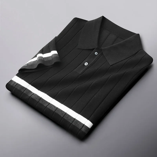 Classic Striped Knit Polo T-Shirt