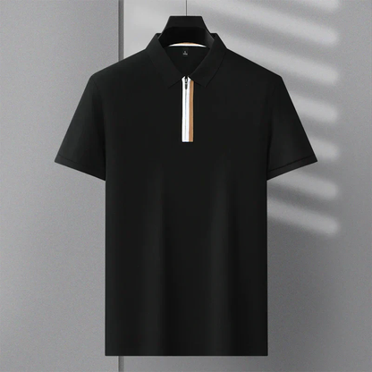 Premium Zip-Collar Contrast-Panel Polo T-Shirt